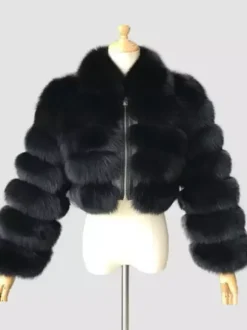 Manteau en fausse fourrure pelucheuse à col rabattu pour femme veste courte d'hiver 2026