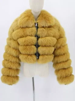 Manteau en fausse fourrure pelucheuse à col rabattu pour femme veste courte d'hiver 2026