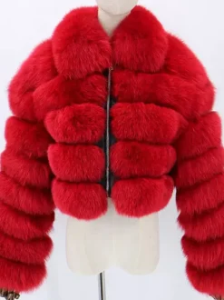 Manteau en fausse fourrure pelucheuse à col rabattu pour femme veste courte d'hiver 2026