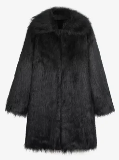Manteau En Fausse Fourrure Long Noir Homme Manches Longues Chaud Hiver Col Rabattu