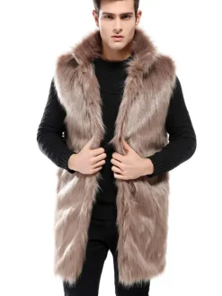 Manteau en fausse fourrure pour homme Manteau d'hiver sans manches marron sans manches