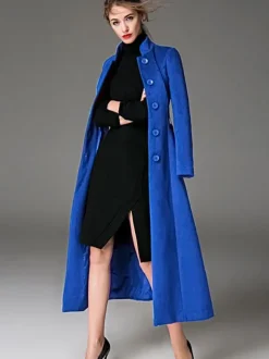 Manteau en laine mélangée bordeaux avec ceinture et col montant coupe slim vêtements d'extérieur d'hiver pour femmes en couleur unie 2026