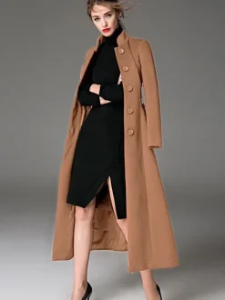 Manteau en laine mélangée bordeaux avec ceinture et col montant coupe slim vêtements d'extérieur d'hiver pour femmes en couleur unie 2026