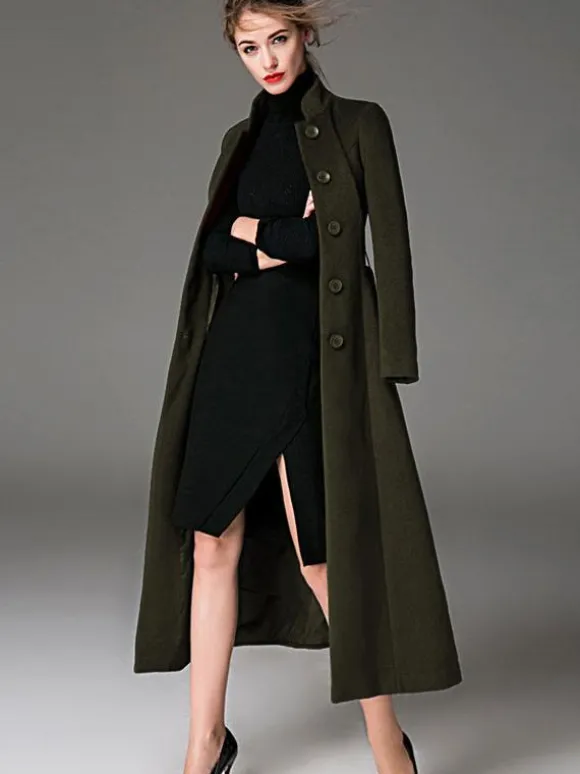 Manteau en laine mélangée bordeaux avec ceinture et col montant coupe slim vêtements d'extérieur d'hiver pour femmes en couleur unie 2026