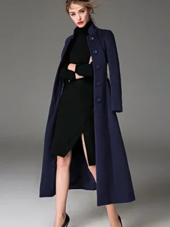 Manteau en laine mélangée bordeaux avec ceinture et col montant coupe slim vêtements d'extérieur d'hiver pour femmes en couleur unie 2026