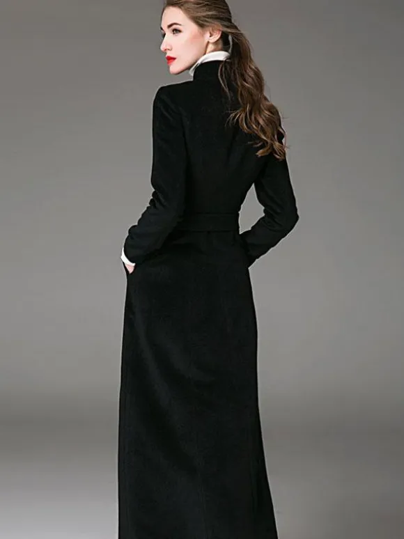 Manteau en laine mélangée bordeaux avec ceinture et col montant coupe slim vêtements d'extérieur d'hiver pour femmes en couleur unie 2026