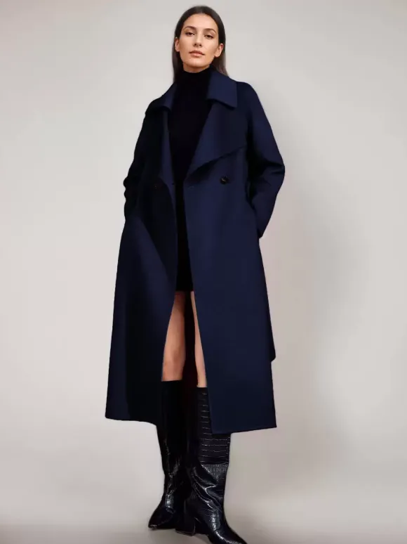Manteau en laine rouge et cachemire mélangé pour femme Bordeaux croisé double face vêtements d'extérieur d'hiver 2026