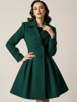 Manteau en laine rouge rétro années 1950 coupe trapèze croisé pour femme (2026)