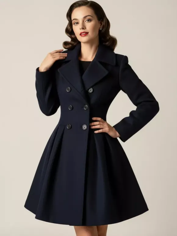 Manteau en laine rouge rétro années 1950 coupe trapèze croisé pour femme (2026)