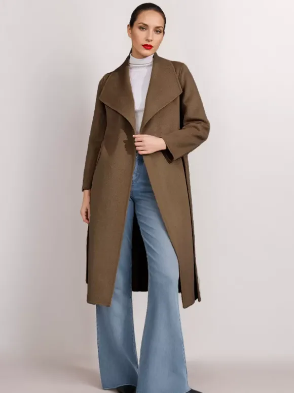 Manteau en mélange de laine et de cachemire avec ceinture Camel à revers large vêtement d'extérieur double face pour femme 2026