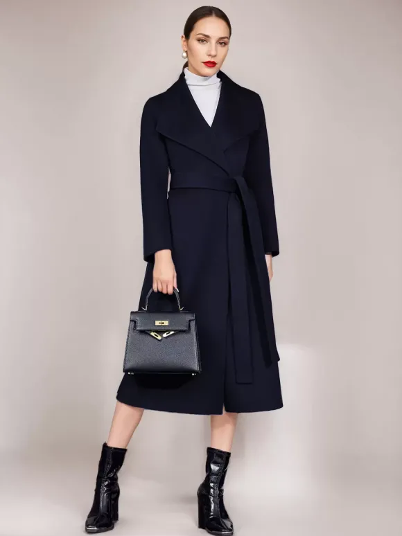 Manteau en mélange de laine et de cachemire avec ceinture Camel à revers large vêtement d'extérieur double face pour femme 2026
