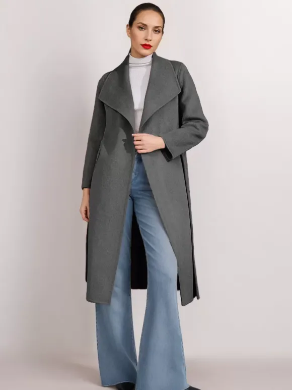 Manteau en mélange de laine et de cachemire avec ceinture Camel à revers large vêtement d'extérieur double face pour femme 2026
