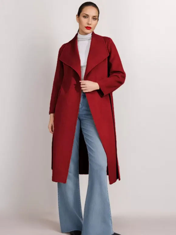 Manteau en mélange de laine et de cachemire avec ceinture Camel à revers large vêtement d'extérieur double face pour femme 2026