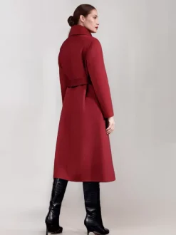 Manteau en mélange de laine et de cachemire pour femme vêtement d'extérieur d'hiver à double face avec ceinture rouge 2026