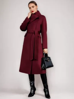 Manteau en mélange de laine et de cachemire pour femme vêtement d'extérieur d'hiver à double face avec ceinture rouge 2026