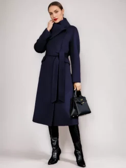 Manteau en mélange de laine et de cachemire pour femme vêtement d'extérieur d'hiver à double face avec ceinture rouge 2026