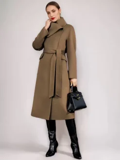 Manteau en mélange de laine et de cachemire pour femme vêtement d'extérieur d'hiver à double face avec ceinture rouge 2026