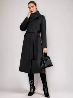 Manteau en mélange de laine et de cachemire pour femme vêtement d'extérieur d'hiver à double face avec ceinture rouge 2026