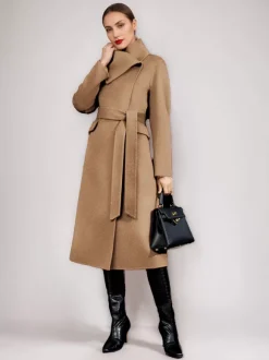 Manteau en mélange de laine et de cachemire pour femme vêtement d'extérieur d'hiver à double face avec ceinture rouge 2026