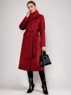 Manteau en mélange de laine et de cachemire pour femme vêtement d'extérieur d'hiver à double face avec ceinture rouge 2026