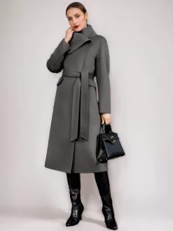 Manteau en mélange de laine et de cachemire pour femme vêtement d'extérieur d'hiver à double face avec ceinture rouge 2026