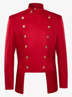 Manteau en polyester à manches longues et boutons élégants vintage rouge pour homme Bourgogne
