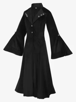 Manteau gothique noir mi-long pour femme trench-coat slim col montant foncé smoking de palais mode automne et hiver