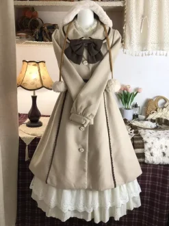 Manteau Lolita doux n艙uds marron clair manches longues manteau Lolita