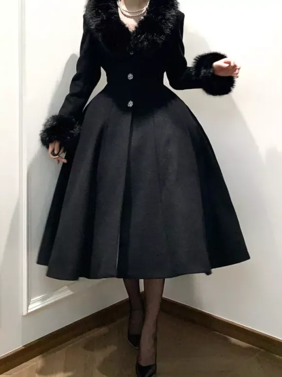 Manteau Lolita gothique classique manteau d'hiver Lolita à ceinture noire