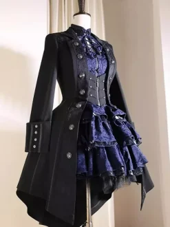 Manteau Lolita gothique Ouji Prince manteau noir trench-coat à manches longues