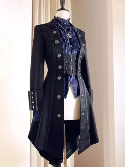 Manteau Lolita gothique Ouji Prince manteau noir trench-coat à manches longues