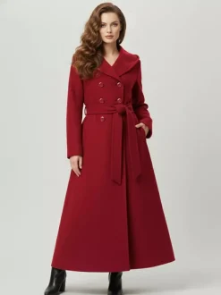 Manteau long à capuche en laine mélangée coupe croisée pour femme 2026