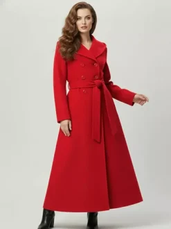 Manteau long à capuche en laine mélangée coupe croisée pour femme 2026