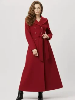 Manteau long à capuche en laine mélangée coupe croisée pour femme 2026