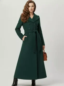 Manteau long à capuche en laine mélangée coupe croisée pour femme 2026