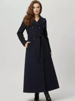 Manteau long à capuche en laine mélangée coupe croisée pour femme 2026