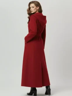 Manteau long à capuche en laine mélangée coupe croisée pour femme 2026