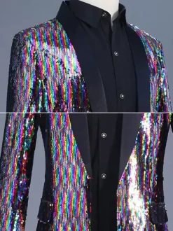 Manteau long à paillettes pour hommes tenue de danse Rock des années 80 pour Performance sur scène rétro