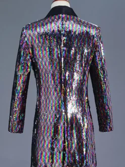 Manteau long à paillettes pour hommes tenue de danse Rock des années 80 pour Performance sur scène rétro