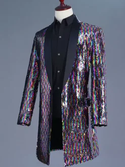 Manteau long à paillettes pour hommes tenue de danse Rock des années 80 pour Performance sur scène rétro