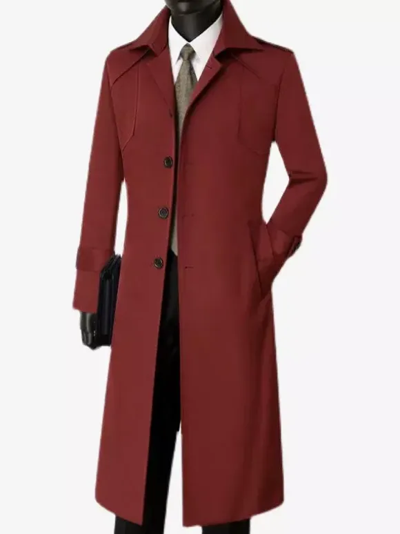 Manteau Long Costume Pour Hommes Col Rabattu Confortable Bleu Foncé Beau