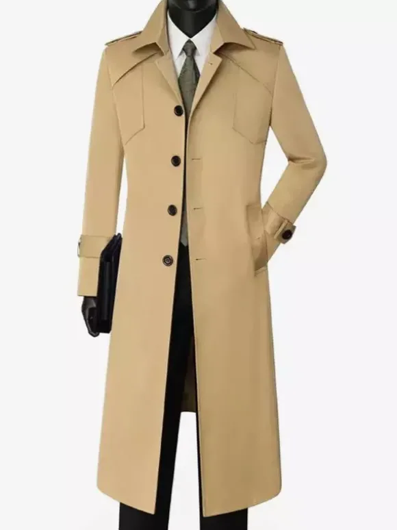 Manteau Long Costume Pour Hommes Col Rabattu Confortable Bleu Foncé Beau