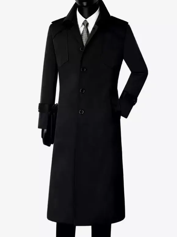 Manteau Long Costume Pour Hommes Col Rabattu Confortable Bleu Foncé Beau