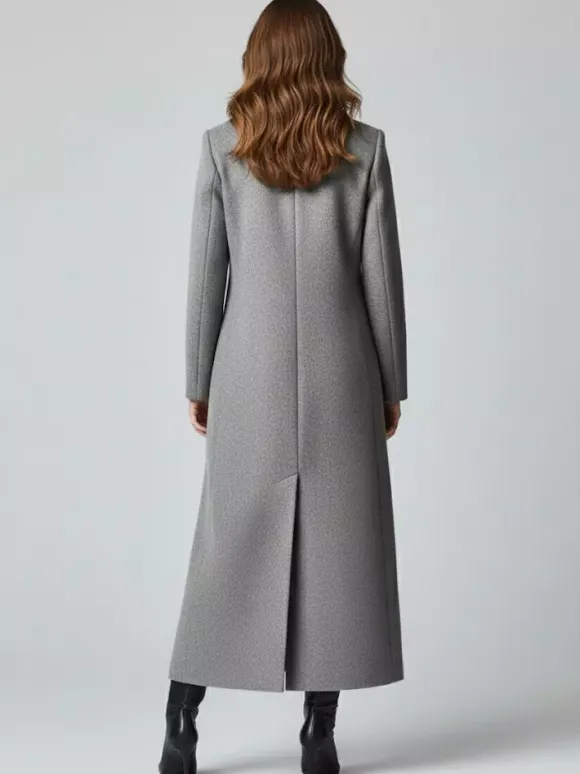 Manteau long croisé en laine coupe droite sophistiquée collection femme 2026