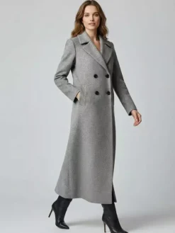Manteau long croisé en laine coupe droite sophistiquée collection femme 2026