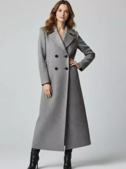 Manteau long croisé en laine coupe droite sophistiquée collection femme 2026