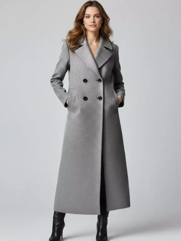 Manteau long croisé en laine coupe droite sophistiquée collection femme 2026