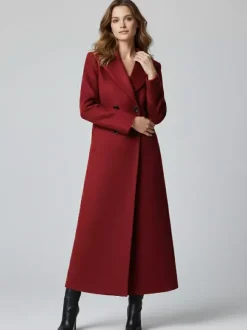 Manteau long croisé en laine coupe droite sophistiquée collection femme 2026