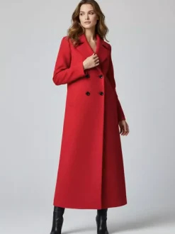 Manteau long croisé en laine coupe droite sophistiquée collection femme 2026