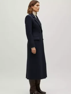 Manteau long croisé en laine avec revers cranté et poches à rabat pour femme 2026